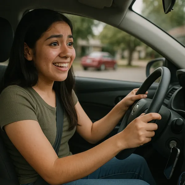 Joven al volante practicando para su examen de manejo